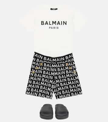 Shorts en jacquard de algodón con logo | Balmain Kids