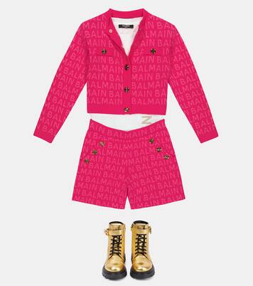 Logo jacquard cotton-blend cardigan | Balmain Kids