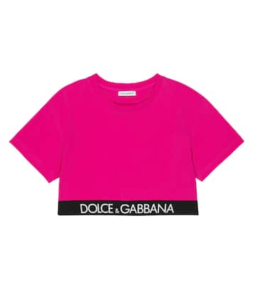 Crop top de mezcla de algodón con logo | Dolce&Gabbana Kids