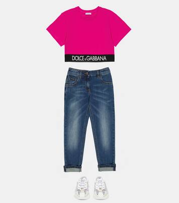 Crop top de mezcla de algodón con logo | Dolce&Gabbana Kids