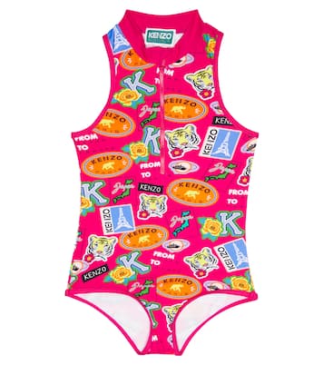 Logo printed half-zip swimsuit | Kenzo Kids
