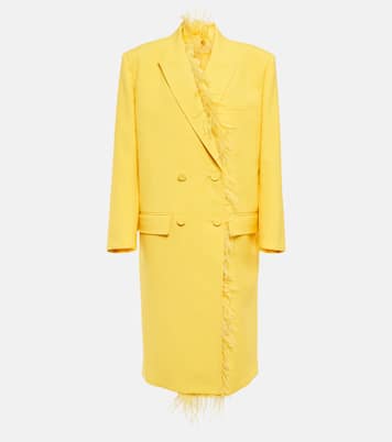 Feather-trimmed virgin wool coat | Valentino