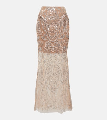 Embellished flared maxi skirt  | Self-Portrait