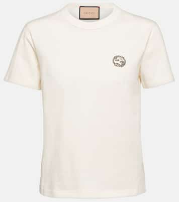Embellished cotton jersey T shirt in white Gucci Mytheresa