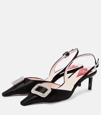 Dorsay embellished satin slingback pumps | Roger Vivier