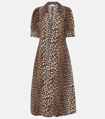 Leopard-print cotton poplin midi dress | Ganni