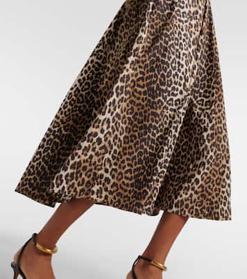 Leopard-print cotton poplin midi dress | Ganni