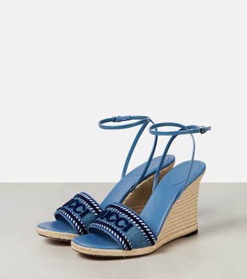 Alpargatas con cuña en denim con logo | Gucci