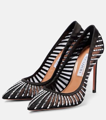 Passions Crystal 105 satin and mesh pumps | Aquazzura