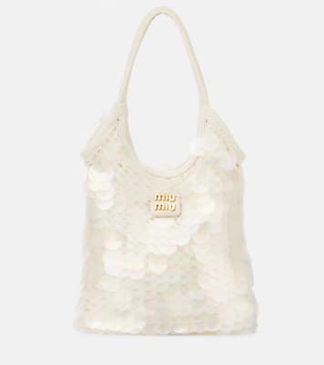 Tote Ivy aus Häkelstrick mit Pailletten | Miu Miu