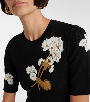 T-shirt in maglia jacquard a fiori | Erdem