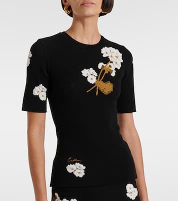 T-shirt in maglia jacquard a fiori | Erdem