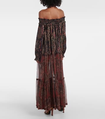 Top imprimé à encolure bardot | Saint Laurent