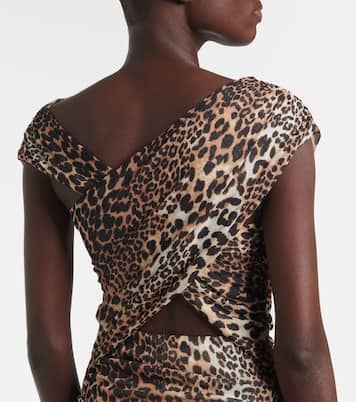 Ruched leopard-print mesh maxi dress | Ganni
