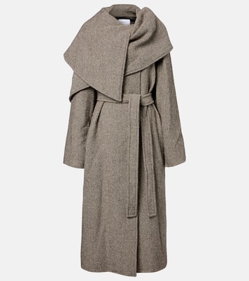 Herringbone caped wool and cotton wrap coat | Ferragamo