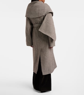 Herringbone caped wool and cotton wrap coat | Ferragamo
