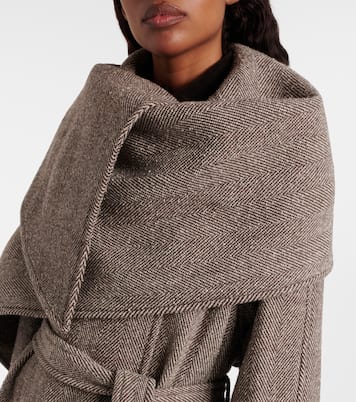 Herringbone caped wool and cotton wrap coat | Ferragamo