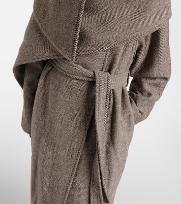 Herringbone caped wool and cotton wrap coat | Ferragamo