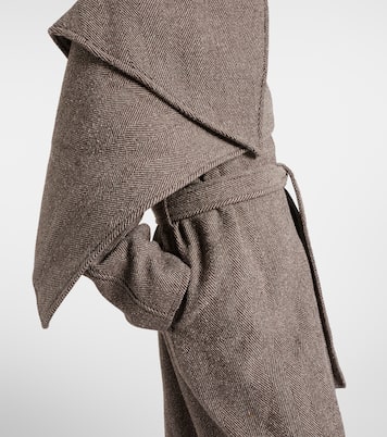 Herringbone caped wool and cotton wrap coat | Ferragamo