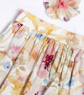 Set of cotton T-shirt and floral skirt | Il Gufo