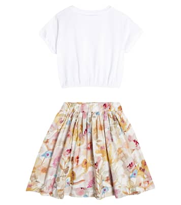 Set of cotton T-shirt and floral skirt | Il Gufo