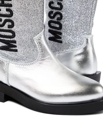 Stivali texani in pelle con logo glitter | Moschino Kids