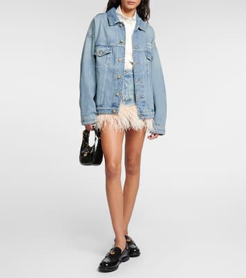 Mini-jupe en jean à plumes | Miu Miu