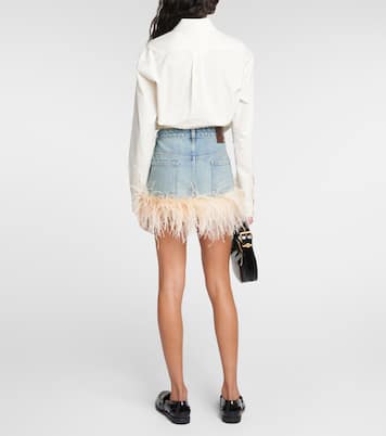 Mini-jupe en jean à plumes | Miu Miu