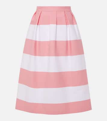 Striped pleated cotton-blend midi skirt | Carolina Herrera