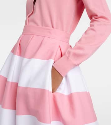 Striped pleated cotton-blend midi skirt | Carolina Herrera