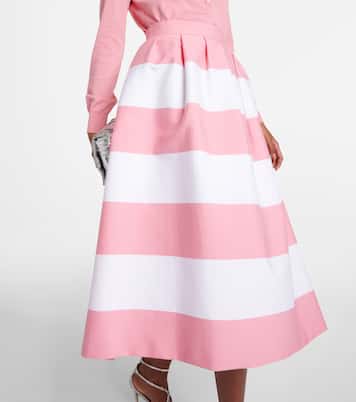 Striped pleated cotton-blend midi skirt | Carolina Herrera