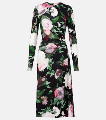 Abito midi drappeggiato con stampa floreale | Erdem