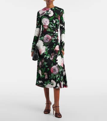 Abito midi drappeggiato con stampa floreale | Erdem