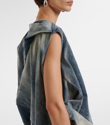 Top de denim en mezcla de algodón drapeado | Rick Owens
