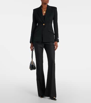 Embellished pinestripe wool flared pants | Versace