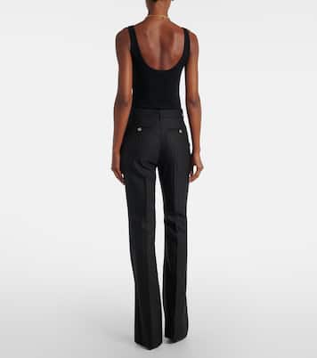 Embellished pinestripe wool flared pants | Versace