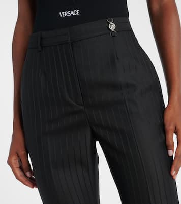 Embellished pinestripe wool flared pants | Versace