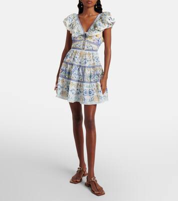 Abito corto in lino con stampa floreale | Camilla