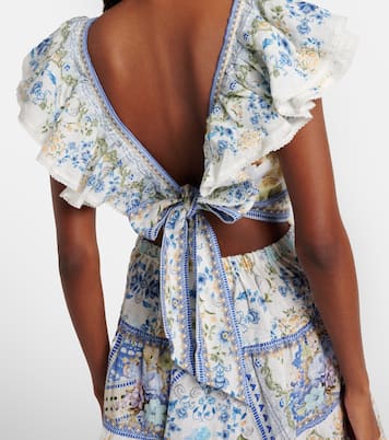 Abito corto in lino con stampa floreale | Camilla