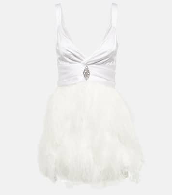 Feather-trimmed embellished silk minidress | Alessandra Rich