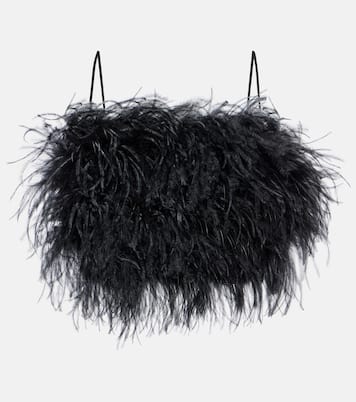 Feather-trimmed grain de poudre bra top | Miu Miu