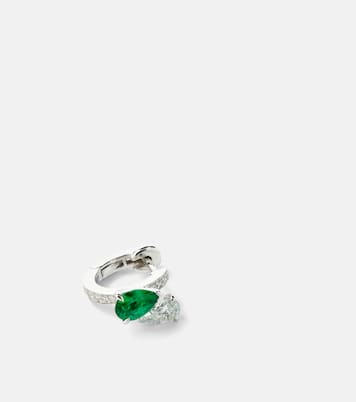 Orecchino singolo Serti sur Vide in oro bianco 18kt con diamanti e smeraldo | Repossi
