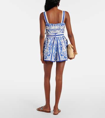Printed linen-blend romper | Farm Rio