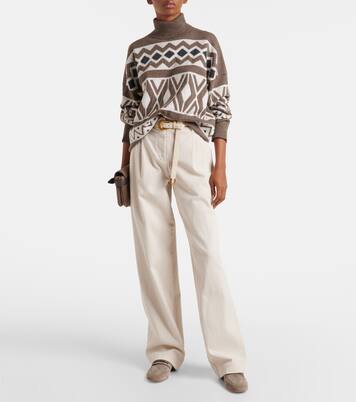 Wool, cashmere, and silk jacquard sweater | Brunello Cucinelli