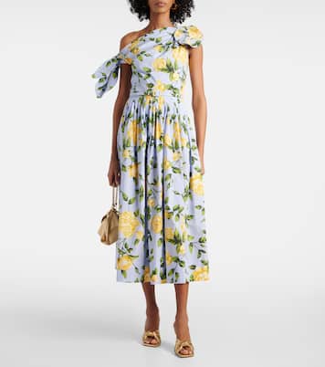 Robe midi en coton mélangé à fleurs | Oscar de la Renta