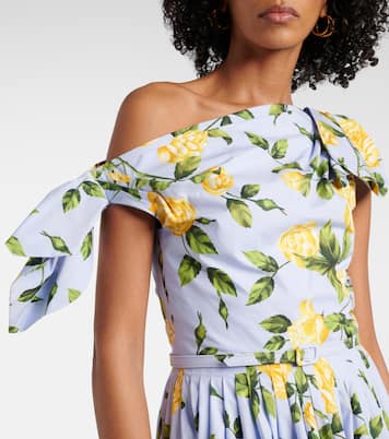 Robe midi en coton mélangé à fleurs | Oscar de la Renta