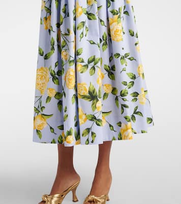 Robe midi en coton mélangé à fleurs | Oscar de la Renta