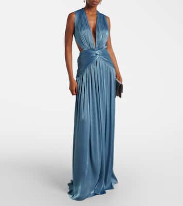 Draped open-back jersey gown | Costarellos