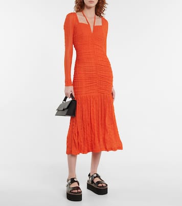 Textured ruched jersey midi dress | Ganni