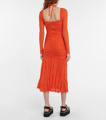 Textured ruched jersey midi dress | Ganni